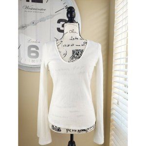 New SADIE & SAGE Ivory Soft Knit Scoop Neck Pullover Sweater, SZ Medium Ivory